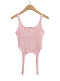 Fongt Fishbone Harness Hook Vest Female 2023 New Ins Design Sense Slim U Collar Short Top Tide-Outfit