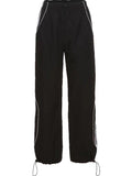 sport black baggy jogging pants with side piping
