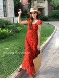 Fongt Xixi 2025 Summer New Temperament High-Waisted Dress With Joint Dress Print Pure Desire Vacation Dress Women 88331