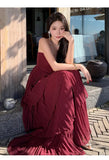 Red Layered Strapless Midi Dress-Outfit