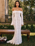Lace Long Sleeve Off-shoulder Dress-Outfit
