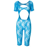 Fongt Women's Spring New Sexy Lace Splicing U-Neck Short-Sleeved Umbilly Joint