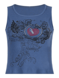 Heart Rhinestone Rib Crop Tank Top-Outfit