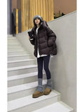 European Goods Hooded Puff Turtle Back Short Hooded Down Jacket Women's New Winter Loose Show Thin Bread Coat-Outfit