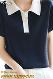 Short Sleeve T Shirt Women 2023 Summer Top Button Turn-down Collar Tshirt Loose Casual Womens Clothes Tee Shirt