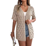 Summer Hollow Leaves Short-Sleeved Knitted Cardigan Holiday