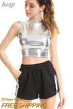 Silver Holographic Multi Designs Tank Tops Fashion Strapless Tube Top Turtleneck Crop Top New Strap Camis Sleeveless