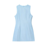 Fongt Summer New Women's Linen Fluffy Round Neckless Short Dress