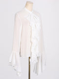 Fongt 2025 New Temperament Elegant Chiffon Design Lotus Side Open Shirt Long-Sleeved Senior Shirt Top