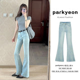 Fongt Kong Style Blue Hottie Slim Elastic Shoes Women Autumn And Winter 2025 High-Rise Thin Horseshoe Long Pants