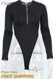 Women Lady Bodysuit Bodycon Jumpsuit Long Sleeve Zipper Slim Solid Color Leotard Mesh Fashion