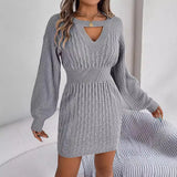Shooting 2025 Autumn And Winter Pure Color Lantern Sleeve Bag Hip Sweater Skirt Women's