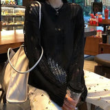 Fashion Women Gothic Kintted Sweater Sexy Hollowed Out Chic Loose Pullover Sweaters Spring Solid Casual Streetwear Mujer-Outfit