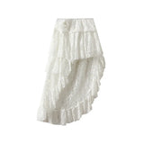 Fongt Lace Dress Woman 2025 Spring Cake Dress Design High Waist Medium Long Skirt 8909