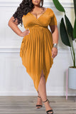 V Neck Plus Size Wrinkled Maxi