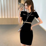 Fongt Summer New Korean Version Of The New Temperament Small Fragrant Fashion Slim Slimming High-Waist Short-Sleeved
