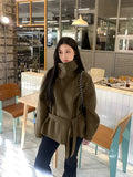 Fongt Autumn And Winter New Women's Commuting Collar Button Belt Belt Coat Woman