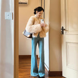 Fongt Wind Blue High-Rise Horn Jeans Women 2025 Autumn And Winter Hottie Slim Slim Taut Long Trousers