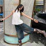 Vintage Denim Pants Loose Casual Knee Length Jean Shorts Wide Leg Kpop Y2k Streetwear Women Grunge Hip-pop Chic-Outfit