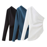 New Pleated Asymmetrically Trimmed Blouse 0264840-Outfit