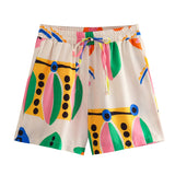 Summer Style Fluffy Sleeve Printed Shirt Printed Home Pants Printed Shorts Set-Outfit