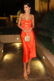 Fongt Sexy 2023 Summer Color Satin Slim Chest Dress 23063-Outfit
