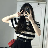Fongt Knit Short-Sleeved T-Shirt Female 2023 Summer New Korean Version Unique Chic Student Jacket Short Ins