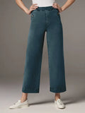 Elastic Loose Wide Leg Straight Leg Jeans Nine Minutes Pants-Outfit