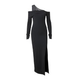 Fongt Women's Wear 2024 Autumn New Sexy Inclined Collar Senior Temperament Royal Sister Side Slit Slim Long-Sleeved