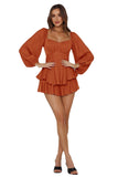 Street Color Women's Fashion Autumn Square Collar Lantern Long Sleeve