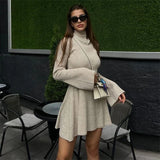 Fongt Knitted High-Necked Dress 2023 Solid Color A Word Autumn And Winter Bag Hip Short Sweater