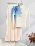 Stand Collar Three Quarter Sleeve Printing Blouse High Waist Long Skirt Pleated 2 Piece Sets For Women 2024 Summer TH4149-Outfit