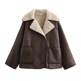 Fongt Women's New Retro Loose Thin Grab Velvet Velvet Casual Jacket Jacket
