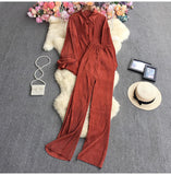 Fongt Suit Female Temperament Loose Long-Sleeved Shirt Two Sets Of Leisure High-Waist Hanging Pendant 100 Rolls