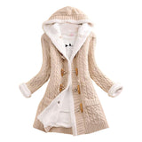 Women Casual Knit Ox Horn Button Coat Long Sleeve Sweater Cashmere Thick Warm Hooded Cardigan Coat Solid Comfy Knitwear Coat-Outfit