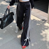 Piping Details Bow Wide Leg Sweatpants-Outfit