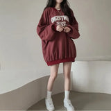 Letter Print Oversized Round Neck Sweatshirt-Outfit