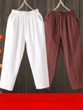 Fashion Woman Pants Casual Cotton Linen Harem Pants LOOSE Solid Ankle-Length Pants Elastic Waist Women's Summer