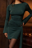 Long Sleeve Draped Bodycon Mini Dress-Outfit