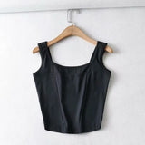 2021 Summer Women Solid Cotton Crop Tank Top Sleeveless Backless Female Tops