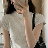 Splicing Design Feel Bottom Shirt Spring And Autumn New Loose High Waist Thin Short-Sleeved T-Shirt