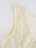 V Neck Lace Crop Tank Top-Outfit