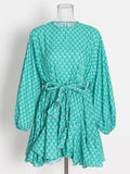 French Vintage Holiday Dress 2025 Summer New Fashion Design Smashed Flower With Long Sleeve Short