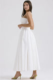 White Stripe Corset Frill Midi Dress-Outfit