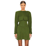 Temperament Round Neck Lantern Sleeve Dress Sexy Hot Girl Slim Pleated Skirt Elegant Party Club Outfit Vestidos-Outfit