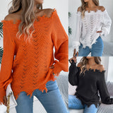 Shooting 2025 Autumn And Winter Pure Color Hollow Long Sleeve Cut Rotten Shoulder Cover Sweater Women's
