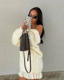 Deep Back V-neck Fuzzy Sweater-Outfit
