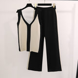 Fongt Color Before And After The V-Neck Vest Knitted Fork Tops Knitted Knitted Two-Piece Trousers Knitted