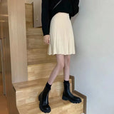 Knitted Pleated Long Mini Skirt-Outfit