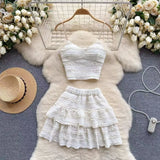 Fongt Temperament Sweet Age Reduction Short Sling Vest High Waist Fluffy Cake Skirt 2025 New Summer Suit